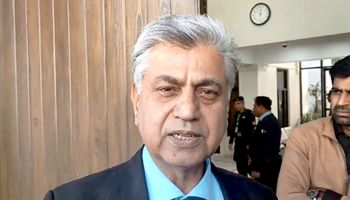 Caretaker Minister for Information and Broadcasting Murtaza Solangi speaks to journalists in Islamabad, on December 15, 2023. — Radio Pakistan