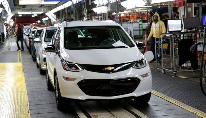 A Chevrolet Bolt EV vehicle is seen on the assembly line at General Motors Orion Assembly in Lake Orion, Michigan, US, March 19, 2018. —Reuters