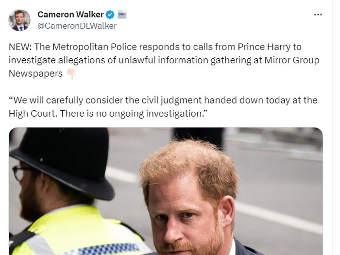 Metropolitan Police respond to Prince Harrys call for investigation