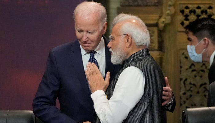 US President Joe Biden (left) and India Prime Minister Narendra Modi talk during the G20 leaders summit in Nusa Dua, Bali, Indonesia, on November 15, 2022. — Reuters
