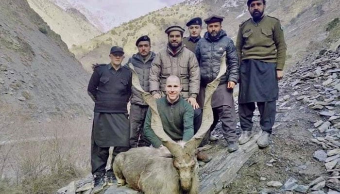 US citizen Deron James Millman poses with the hunted Markhor. — Provided by the reporter