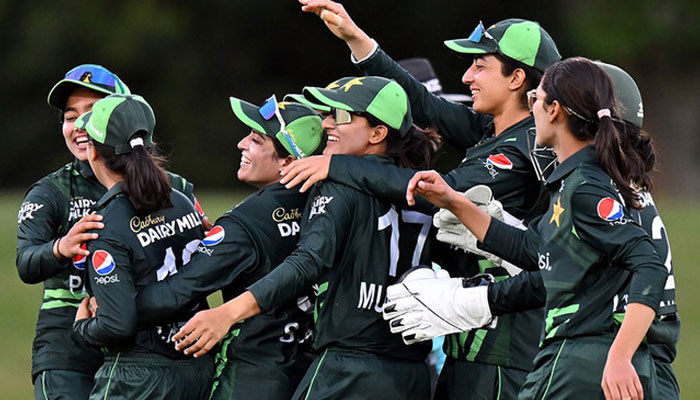 Pakistan women’s cricket team players celebrate their victory against New Zealand in Christchurch, New Zealand on December 18, 2023. — PCB