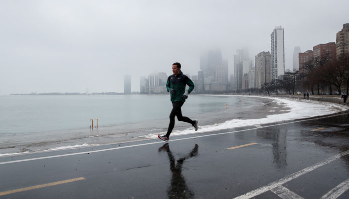 A man runs along Lake Michigan in Chicago, Illinois, US, January 25, 2020.— Reuters