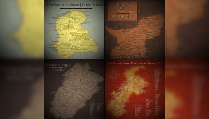 A comprehensive district-wise map of shrines across Pakistans four provinces prepared by Komal Salman. — Reporter