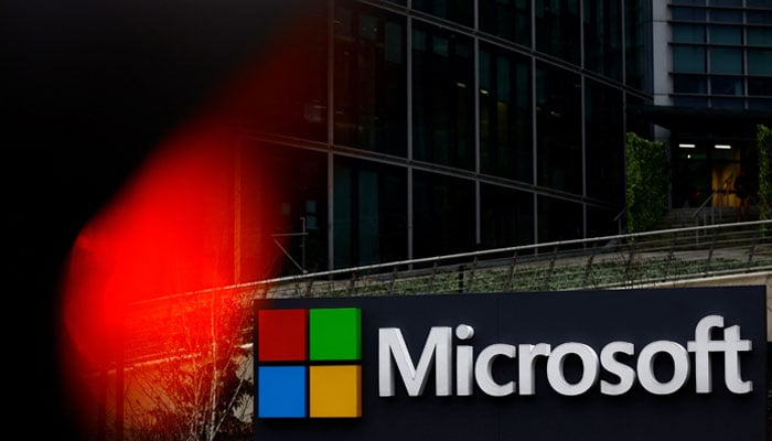 A view shows a Microsoft logo at Microsoft offices in Issy-les-Moulineaux near Paris, France, January 25, 2023. —Reuters