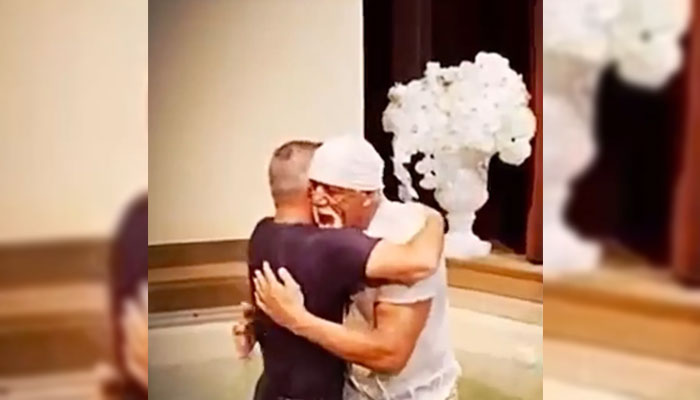 Hulk Hogan gets baptized .—Instagram@Hulk Hogan