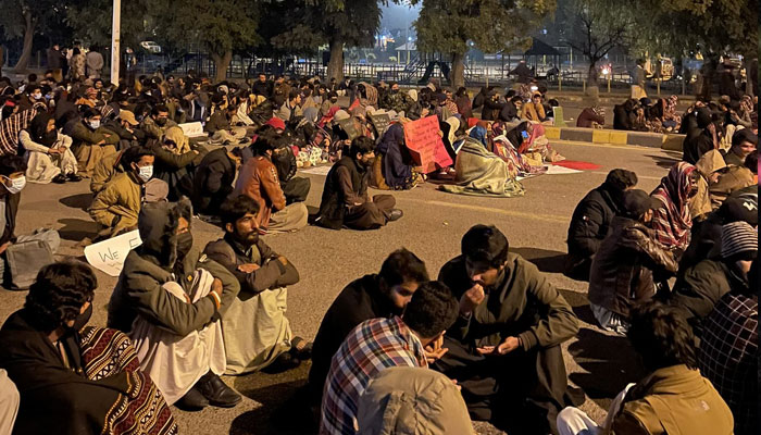 This image shows Baloch marchers staging a sit-in in Islamabad on December 20, 2023. — X/@sommulbaloch