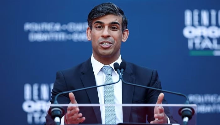 British Prime Minister Rishi Sunak speaks, as he attends political festival Atreju organised by Italian Prime Minister Giorgia Melonis Brothers of Italy (Fratelli dItalia) right-wing party, in Rome, Italy, December 16, 2023. — Reuters