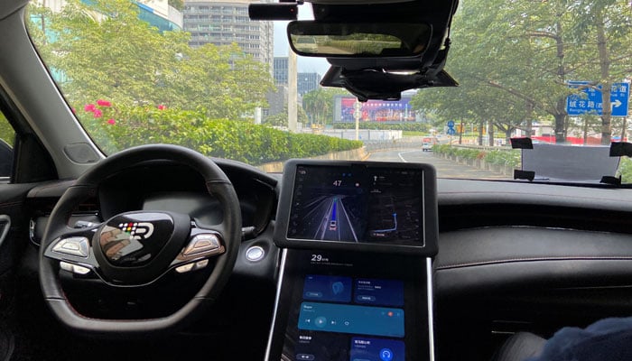 Baidus Apollo car with an autonomous driving system, which serves for self-driving taxi services, is seen at the Shougang Industry Park in Beijing, China July 30, 2021.—Reuters