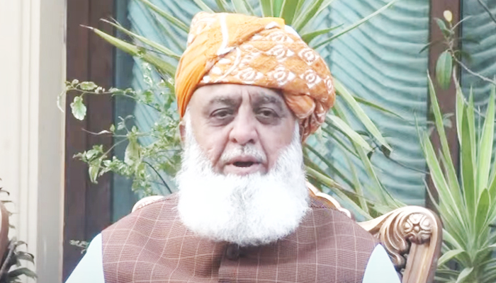 JUI-F Emir Maulana Fazlur Rehman addressing the press conference in Islamabad, on December 28, 2023, in this still taken from a video. — Geo News