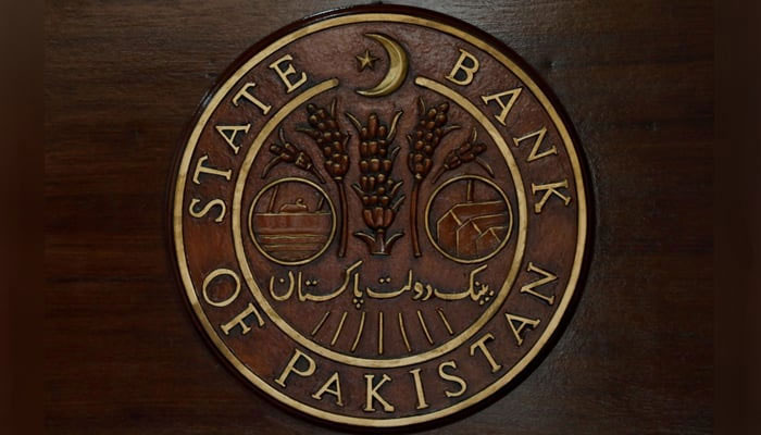 The logo of the State Bank of Pakistan (SBP) is pictured on a reception desk at the head office in Karachi, Pakistan July 16, 2019. — Reuters