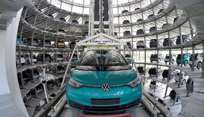 View to the depot tower of German carmaker Volkswagens electric ID. 3 car in Dresden, Germany, June 8, 2021. — Reuters