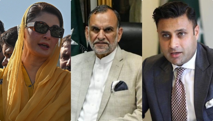 PML-N Senior Vice President Maryam Nawaz (left), PTI leaders Azam Swati and Zulfikar Bukhari. —AFP/File/X/@AzamKhanSwatiPk/Radio Pakistan