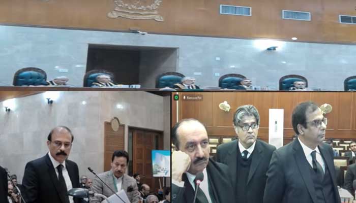The picture shows a live hearing of a lifetime disqualification case on January 2, 2024. — Screengrab/Geo News live