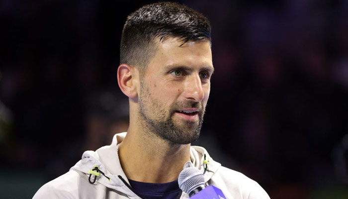 Serbias Novak Djokovic during an interview after the match against Spains Carlos Alcaraz during an Exhibition Match in Riyadh, Saudi Arabia on December 27, 2023. — Reuters