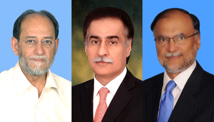 Rohail Asghar (left), Ayaz Sadiq and Ahsan Iqbal. — National Assembly/website