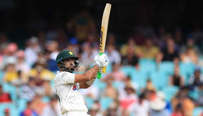 Aamir Jamal smashes his maiden Test half-century against Australia on January 03, 2024. —PCB