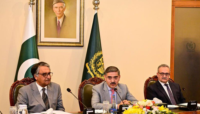 Caretaker Prime Minister Anwaar-ul-Haq Kakar addresses the Envoys Conference on January 4, 2024. — Radio Pakistan