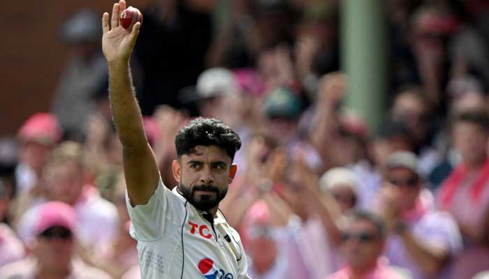 Pakistans Aamer Jamal celebrates his six wickets in the first innings during day three of the third cricket Test match between Australia and Pakistan at the Sydney Cricket Ground in Sydney on January 5, 2024. — AFP