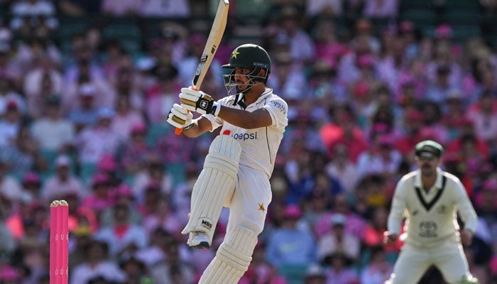 Pakistans Saim Ayub plays a shot during day three of the third cricket Test match between Australia and Pakistan at the Sydney Cricket Ground in Sydney on January 5, 2024. — AFP