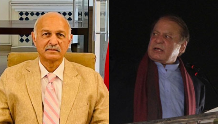 Senator Mushahid Hussain Syed and PML-N supremo Nawaz Sharif. — X/@Mushahid/Reuters/Files