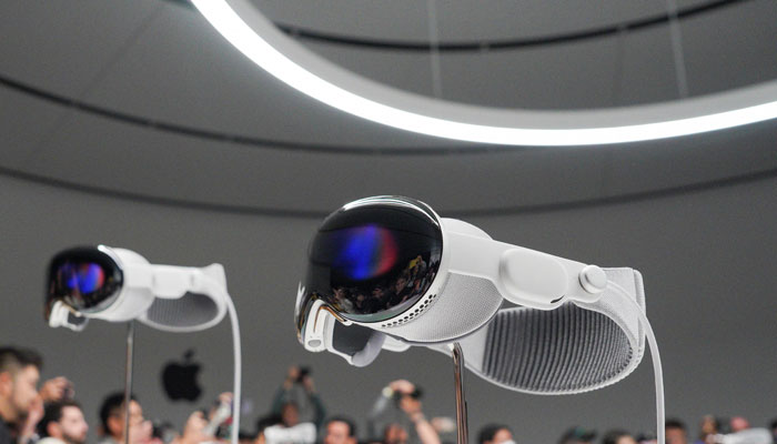 Apples Vision Pro headsets are on display at Apples annual Worldwide Developers Conference at the companys headquarters in Cupertino, California, US June 5, 2023.—Reuters