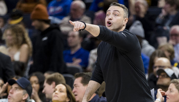 Toronto Raptors head coach Darko Rajakovic gestures during the second half of the game against the Golden State Warriors at Chase Center in San Francisco, California, US on January 7, 2024. — Reuters