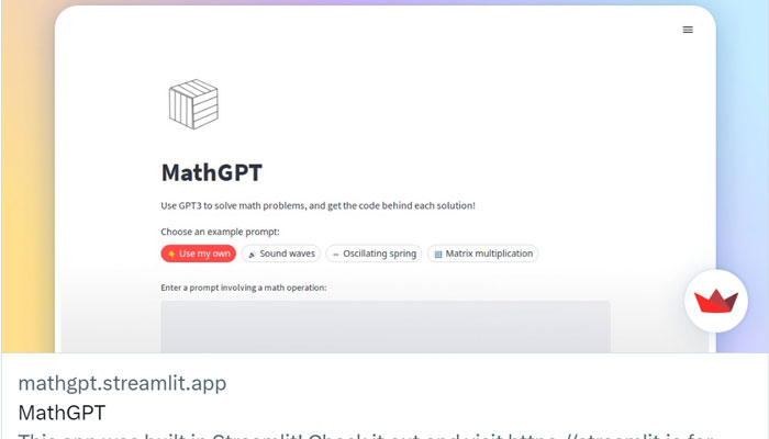 A screengrab shows the interface of Google-backed MathGPT application. — MathGPT