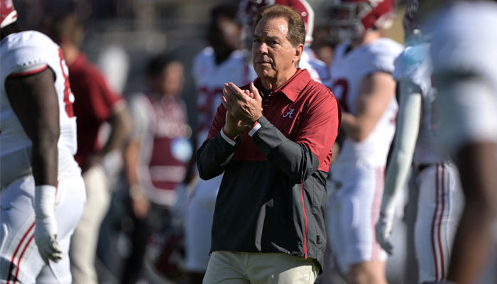 Alabama Crimson Tide head coach Nick Saban looks before the game against the Michigan Wolverines in the 2024 Rose Bowl college football playoff semifinal game at Rose Bowl in  Pasadena, California, US on January 1, 2024. — Reuters