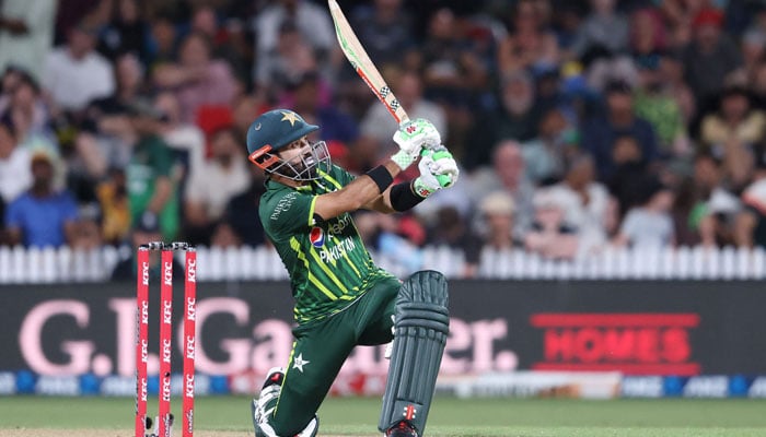 Pakistan´s Mohammad Rizwan bats during the second Twenty20 international cricket match between New Zealand and Pakistan at Seddon Park in Hamilton on January 14, 2024. — AFP