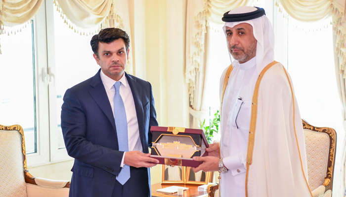 Special Assistant to the Prime Minister on Overseas Pakistanis and Human Resource Development Jawad Sohrab Malik (left) and Minister of State for Interior, Qatar Abdul Aziz Bin Faisal Bin Mohammed Al Thani during a meeting in Qatar, on January 19, 2023. — Ministry
