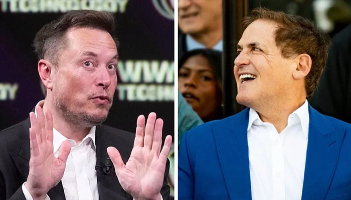 Elon Musk and Mark Cuban gesture during separate gatherings. — X/@lapresse