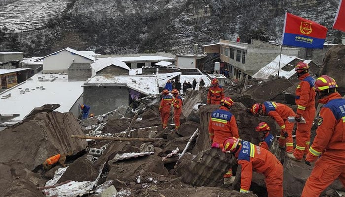 Rescue workers carry out operations amid freezing temperatures in Yunnan, China on January 22, 2024. — X/@NigeriasToday