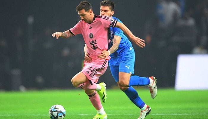 Lionel Messis action in the Riyadh Season Cup Al Hilal vs Inter Miami match, on jan 29, 2024. — MLS Official