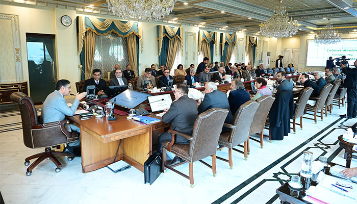 Caretaker Prime Minister Anwaar-ul-Haq Kakar chairs meeting of the federal cabinet in Islamabad on January 30, 2024. — PID