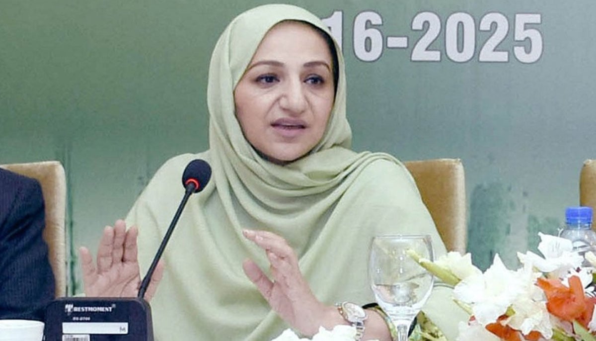 Former health minister Saira Afzal Tarar addresses a press conference in this undated image. — X/@GovtofPakistan