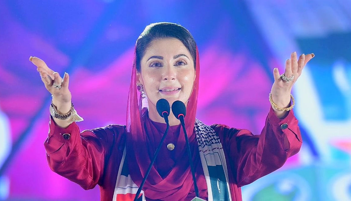 PML-N Senior Vice President gestures at the partys rally in Lahore. — PML-N/File