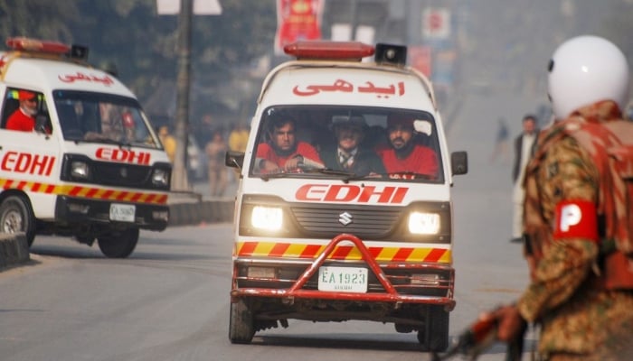 This picture shows ambulances on a Karachi road. —Reuters/ File