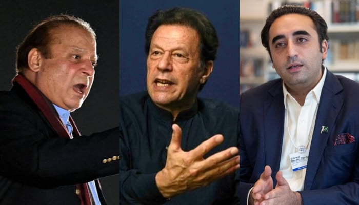PML-N supremo Nawaz Sharif (left), PTI founder Imran Khan (centre) and PPP Chairman Bilawal Bhutto-Zardari. — AFP/Reuters/File