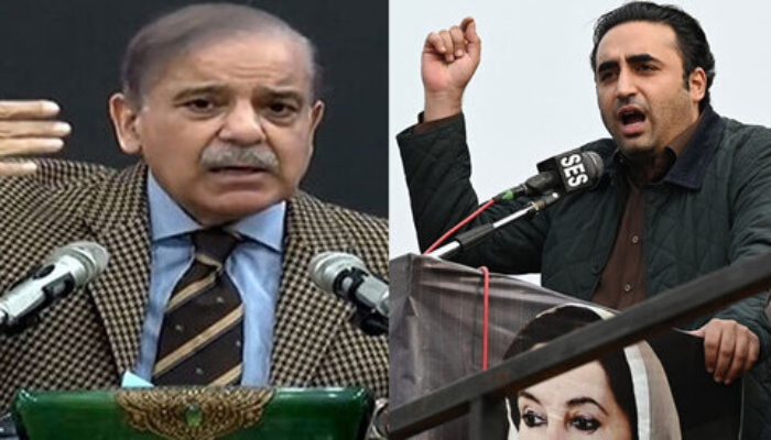 Pakistan Muslim League-Nawaz (PMLN) Vice President Shehbaz Sharif (L) and PPP Chairman Bilawal Bhutto Zardari (R). — PML-N/ screengrab/X/AFP