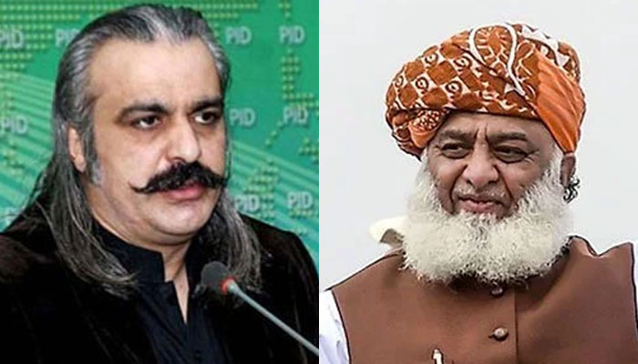 Ali Amin Khan Gandapur (left) and Maulana Fazlur Rehman. — APP/AFP