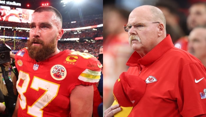 This combination of images shows Kansas City Chiefs tight end Travis Kelce (left) and head coach Andy Reid. — Reuters/Files
