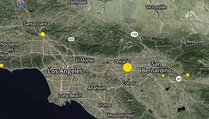 A 3.8 magnitude earthquake struck the city of Ontario in San Bernardino County on Feb. 15, 2024. —KTLA