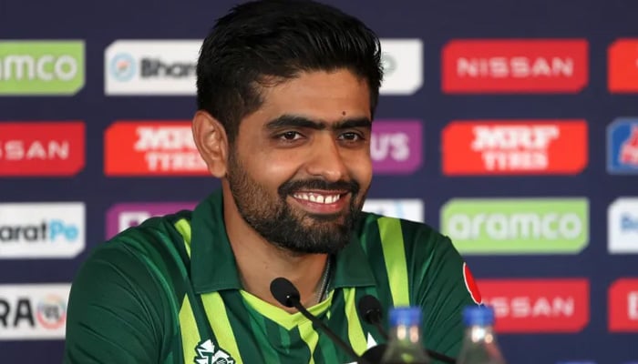 Former Pakistan skipper Babar Azam attends a news conference in Melbourne in this undated image. — AFP/File