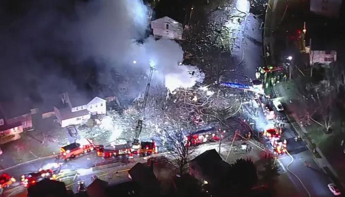 An aerial view of the scenes after an explosion at a home in Sterling County, Virginia, US on February 16, 2024. — Fox News Digital