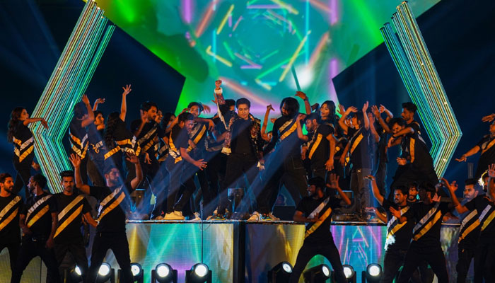 Renowned singer Ali Zafar performs at the opening ceremony of the Pakistan Super League (PSL) season nine at Lahores Gaddafi Stadium on February 17, 2024. — PSL