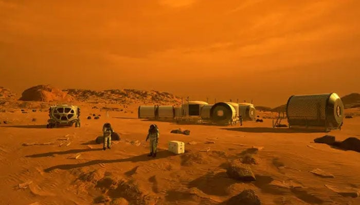 An artists concept of astronauts and human habitats on Mars. — JPL/Nasa/File
