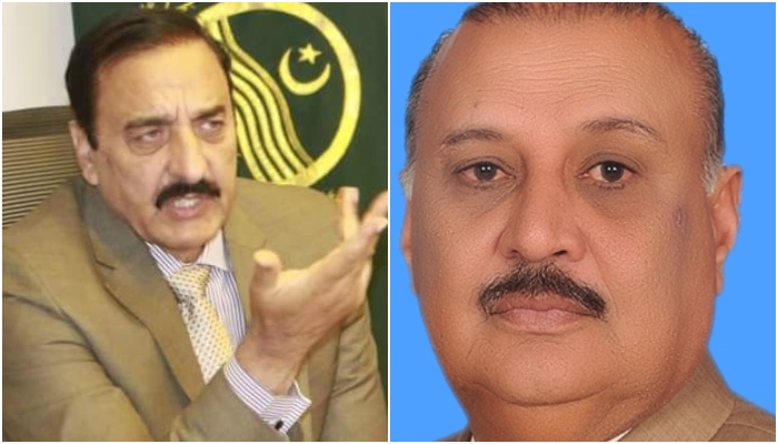 Pakistan Muslim League-Nawaz (PMLN) leader Raja Riaz (R) and former Rawalpindi Commissioner Liaqat Chatha (L). —National Assembly of Pakistan/File/@CommissionerRwp