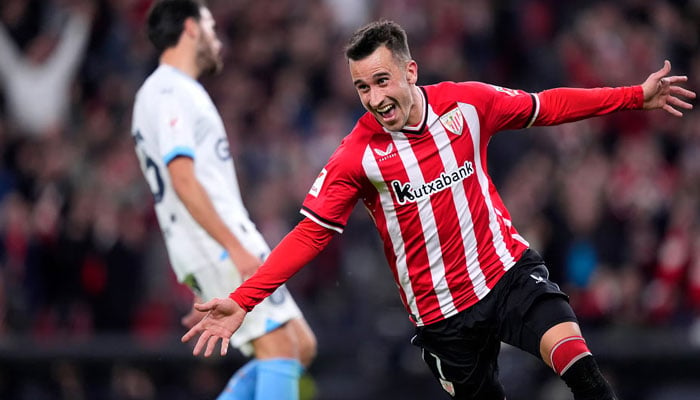 Álex Berenguer celebrates after scoring Athletic Bilbao’s second goal. — AFP