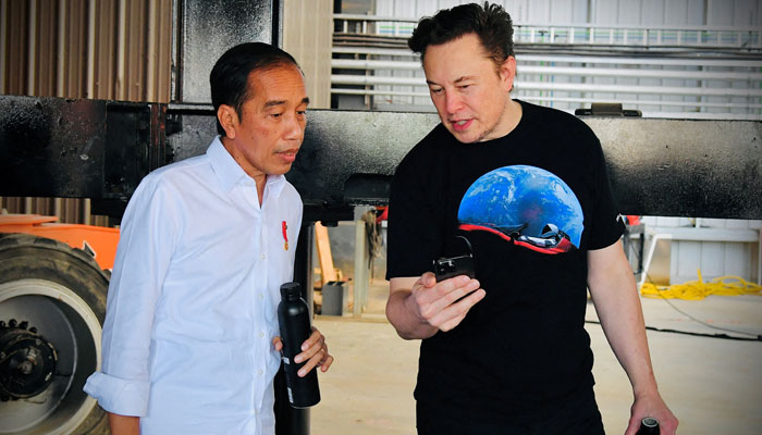 Indonesian President Joko Widodo talks with Founder and CEO of Tesla Motors Elon Musk during their meeting at the SpaceX launch site in Boca Chica, Texas, U.S., May 14, 2022. — Reuters